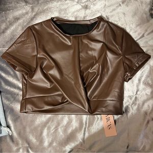 Faux leather cropped shirt